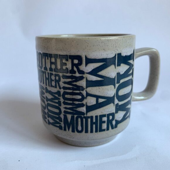 Vintage Mom Mother Ma Embossed Gray Speckled Blue Mug - Picture 3 of 6